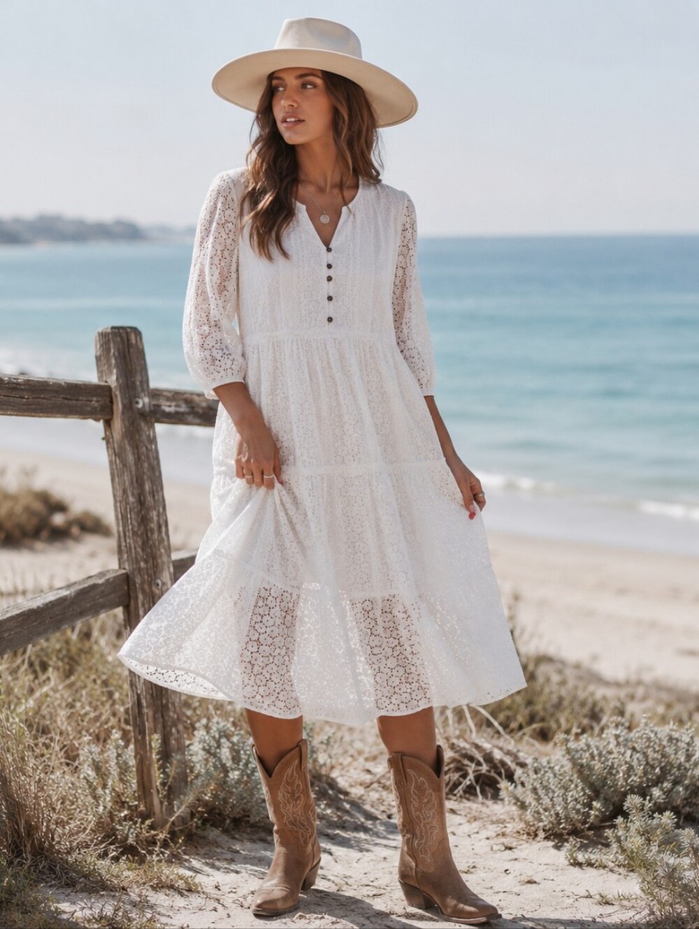 Fairhope White Cotton Blend Eyelet Tiered Maxi Dress Women's Sz Lg Cottagecore